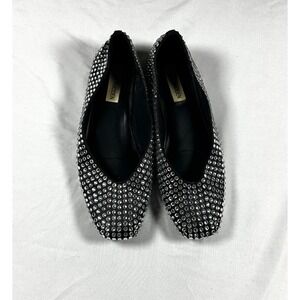 Steve Madden Matais Rhinestone Ballet Flats Black Crystal Square Toe  8M